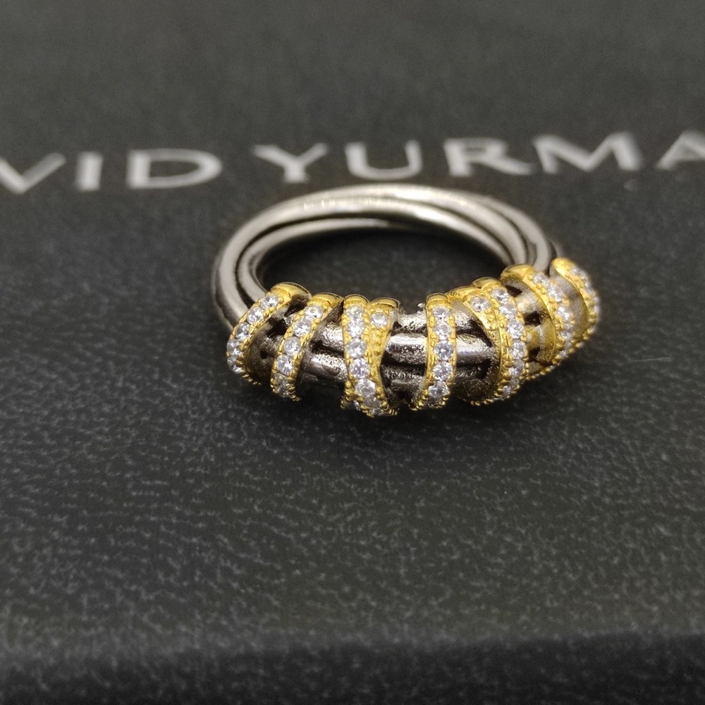David Yurman Two-Tone Spiral Pavé Ring — Gold and Silver